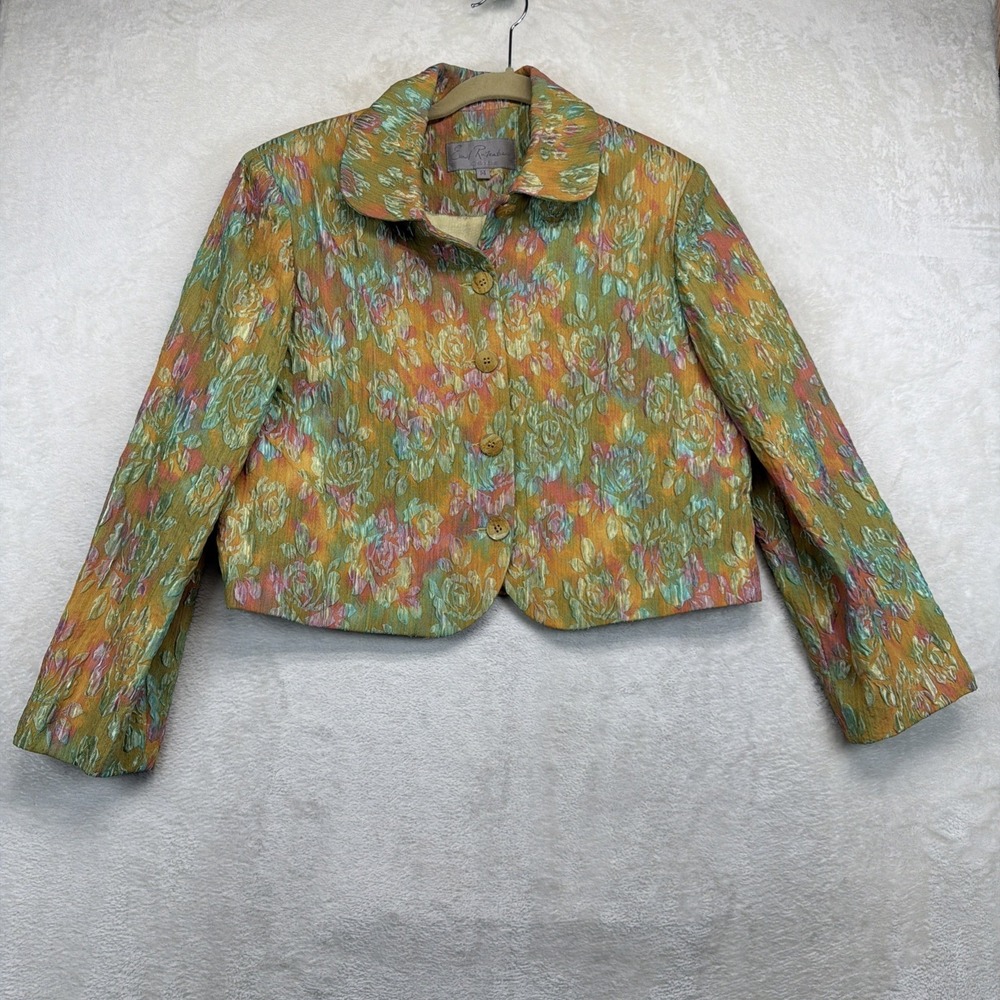 Vintage Emil Rutenberg Floral Brocade Cropped Jacket Womens M Art to Wear USA